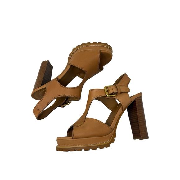 See by Chloe Tan Leather Brooke Stacked Heel Platform Sandal EU 37.5 US 7.5 - Picture 3 of 8